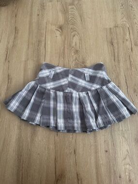 Y2K Grey & Baby Pink Plaid Pleated Micro/Mini Skirt, Size XS/S
